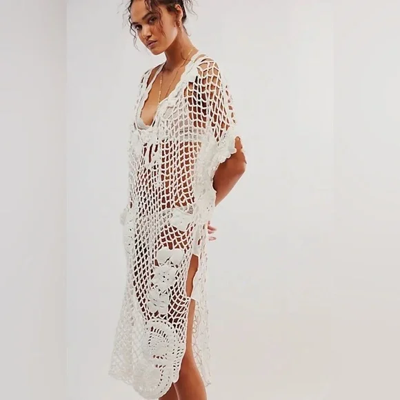 Free People Crochet Away Kaftan Size XS/S - Picture 3 of 16